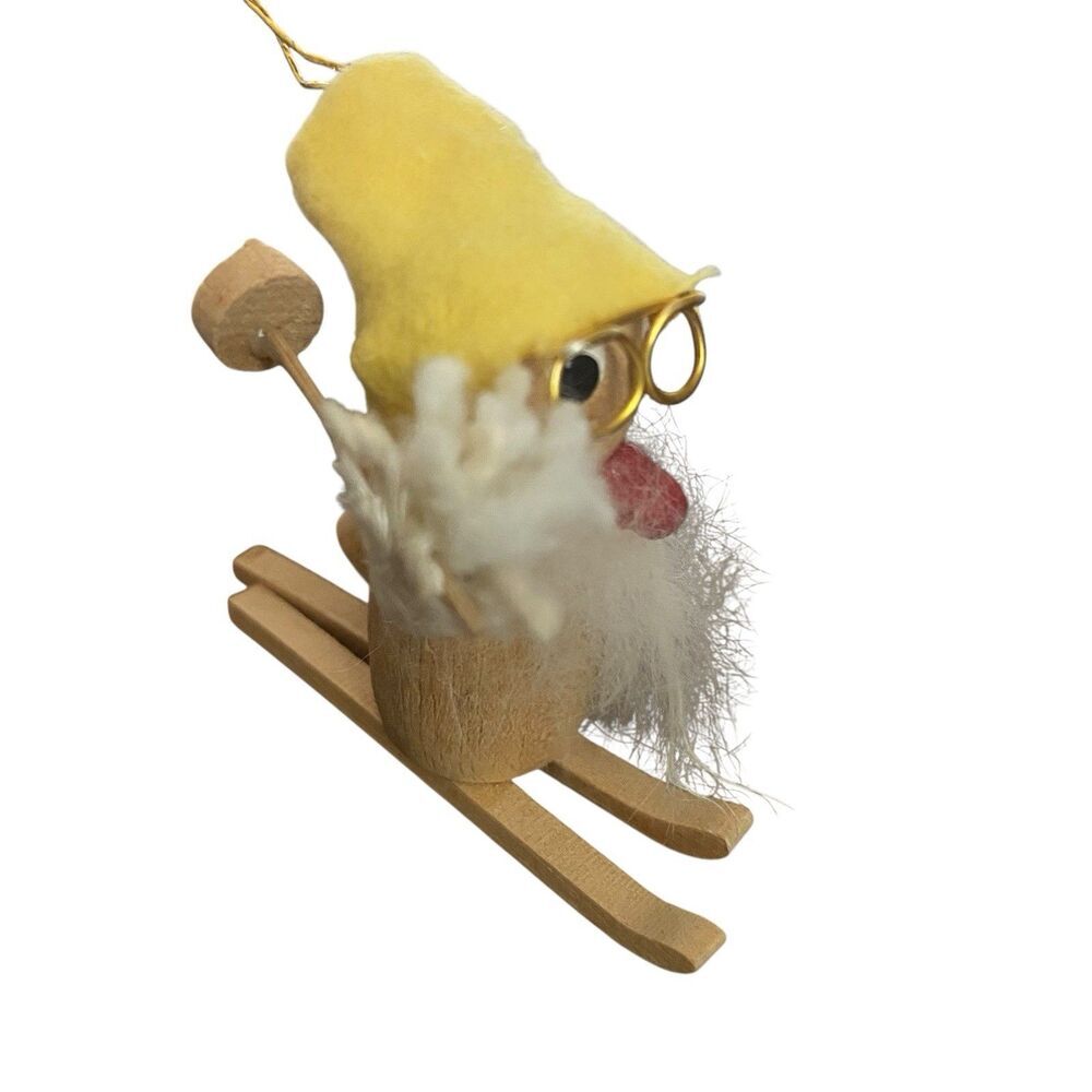 Vintage Kurt Adler Wooden Scandinavian Elf Gnome Skiing Ornament